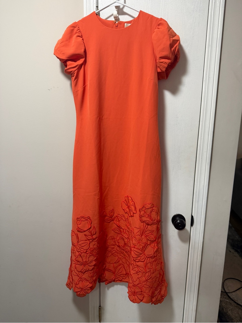 Mestiza NWOT Perla Orange Puff Sleeve Floral Embroidered Midi Dress 565 retail